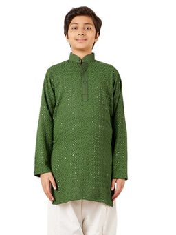 AJ Dezines - Kids Green Cotton Sequined Chikankari Kurta for Boys