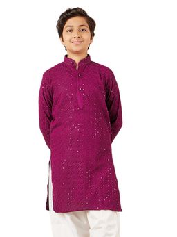 AJ Dezines - Kids Purple Cotton Sequined Chikankari Kurta for Boys