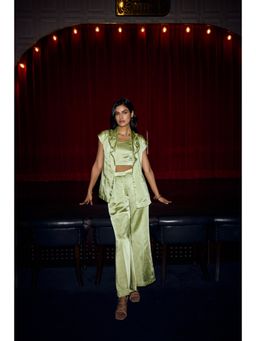 nona - Aira Artistic Lapel Collar Blazer Co-Ord Set - Green