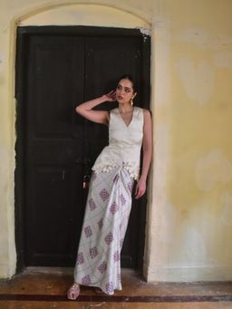 WHY SO BLUE - Vani Modal Applique Vest Top with Skirt - Multi-Color