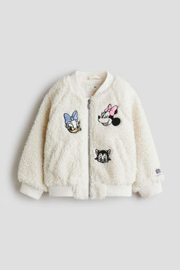 H&M - Girls White Appliqua D Teddy Bomber Jacket
