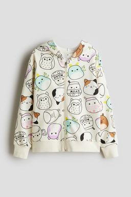 H&M - Girls Beige Printed Zip-Through Hoodie