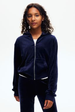 H&M - Girls Blue Velour Zip-Through Hoodie