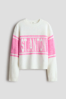 H&M - Girls White Loose-Fit Motif-Detail Jumper