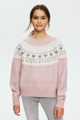 H&M - Girls Pink Jacquard-Knit Jumper