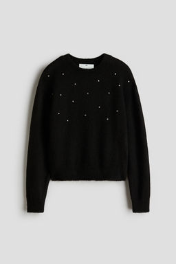 H&M - Girls Black Rhinestone-Detailed Jumper