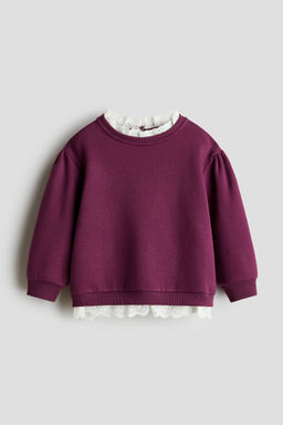 H&M - Girls Red Frill-Trimmed Sweatshirt