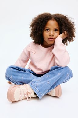 H&M - Girls Pink Bow-Detail Knitted Jumper
