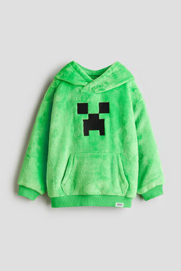 H&M - Boys Green Embroidered-Motif Pile Hoodie