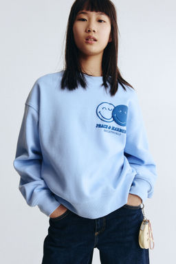 H&M - Girls Blue Print-Motif Sweatshirt