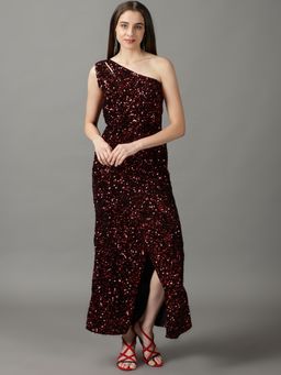 SHOWOFFFF - Womens Embellished One Shoulder Black Maxi Dress