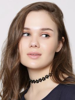 OOMPH - Black Floral Bloom Fashion Choker Necklace for Women Stylish Latest