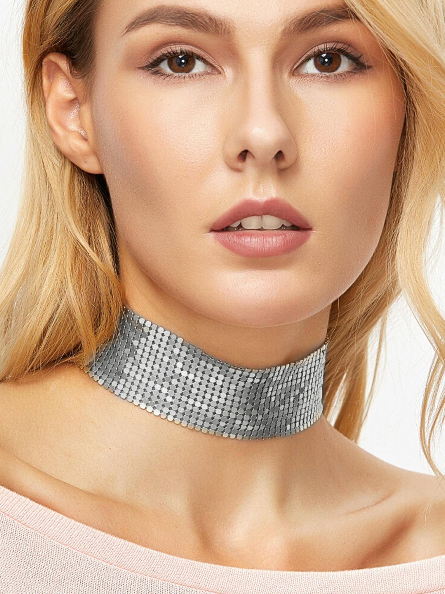 Buy OOMPH Gold Shimmer Double Sided Broad Fashion Choker Necklace