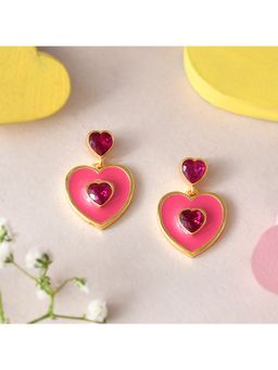 Voylla - Valentines Day Pink Heart Drop Earrings
