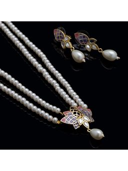 Voylla - Tiny Lotus Brass Ombre Necklace Set