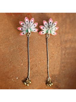 Voylla - Peacock Motif Silver & Brass Earrings