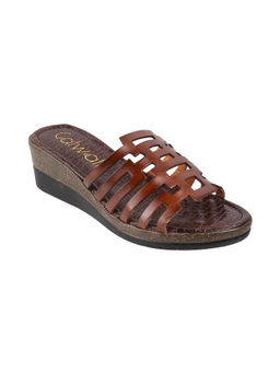 Catwalk - Cross Strap Open Back Wedges Slip On Tan