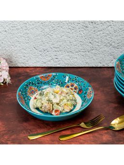 EZ Life - Majestic Teal Blue 8 Inch Peacock Series Serving Deep Plate Pack Of 6