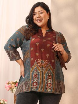 Extra love by Libas - Plus Size Maroon Ethnic Motifs Printed Straight Tunic