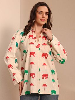 Libas - Off White Ethnic Motif Printed Tunic