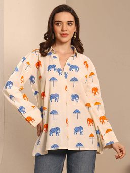 Libas - Off White Tribal Printed Straight Tunic
