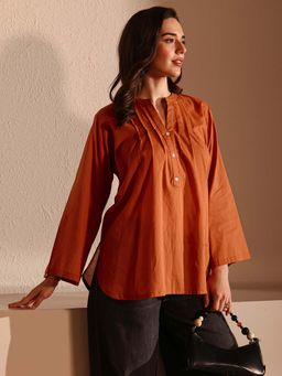 Libas - Orange Solid Pintuck Straight Tunic
