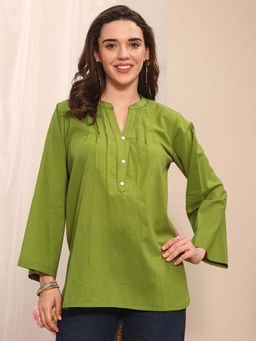 Libas - Green Solid Pintuck Straight Tunic