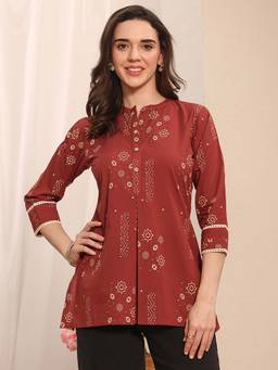 Libas - Rust Ethnic Motif Printed Straight Tunic
