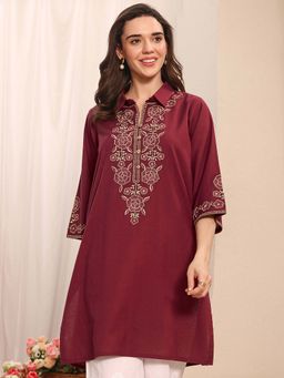 Libas - Rust Floral Embroidered Straight Kurta