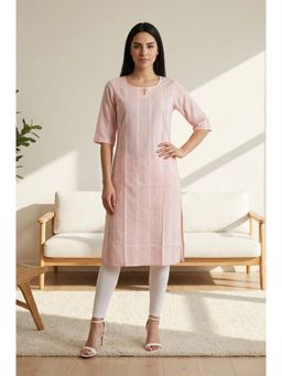Aurelia - Women's Peach Striped Yarn Dyed Dobby Straight Kurta