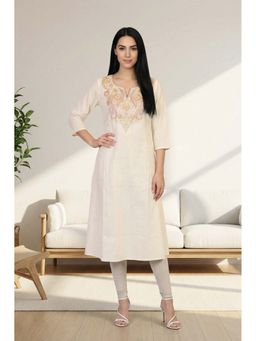 Aurelia - Women's Cream Yarn Dyed Embroidered Straight Kurta