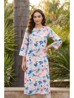Aurelia - Women's White Floral Printed Straight Kurta