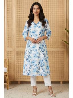 Aurelia - Women's White Floral Printed A-Line Kurta