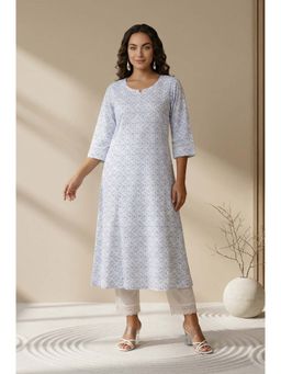Aurelia - Women's White Thread Embroidered Rayon A-Line Kurta