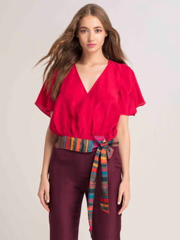 SHAYE - Red Contrast Wrap Top