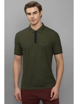 Louis Philippe - Men Olive Solid Half Sleeves Polo T-Shirt