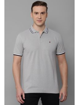 Louis Philippe - Men Grey Solid Half Sleeves Polo T-Shirt