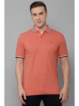 Louis Philippe - Men Peach Solid Half Sleeves Polo T-Shirt