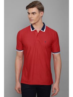 Louis Philippe - Men Red Textured Half Sleeves Polo T-Shirt