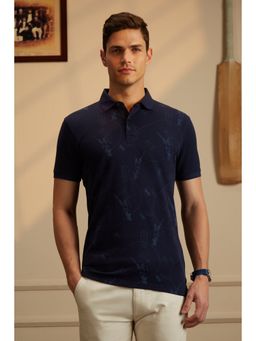 Peter England - Men Navy Blue Printed Half Sleeves Polo T-Shirt
