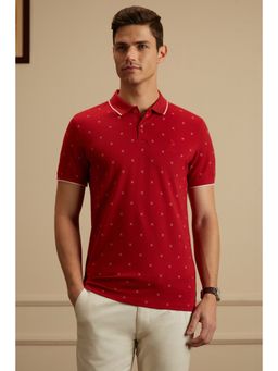 Peter England - Men Red Printed Half Sleeves Polo T-Shirt