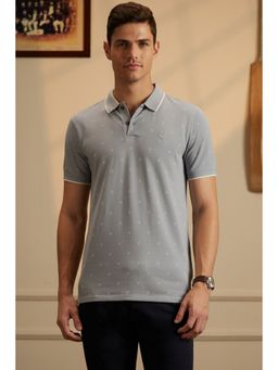 Peter England - Men Grey Printed Half Sleeves Polo T-Shirt