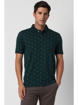 Peter England - Men Green Printed Half Sleeves Polo T-Shirt