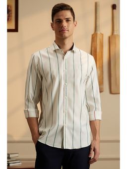Peter England - Men Cream Stripes Full Sleeves Casual Shirt