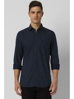 Peter England - Men Navy Blue Printed Full Sleeves Casual Shirt
