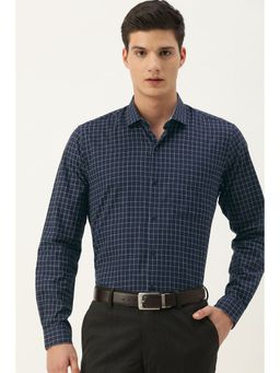Peter England - Men Navy Blue Checks Full Sleeves Formal Shirt