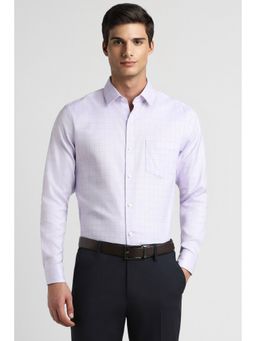 Peter England - Men Purple Checks Full Sleeves Formal Shirt