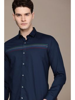 Simon Carter - Men Navy Blue Solid Full Sleeves Casual Shirt