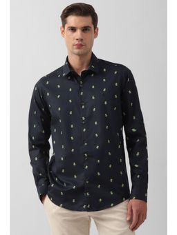 Simon Carter - Men Navy Blue Printed Full Sleeves Casual Shirt