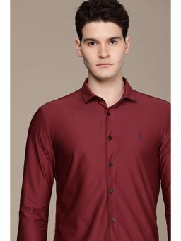 Simon Carter - Men Maroon Solid Full Sleeves Casual Shirt